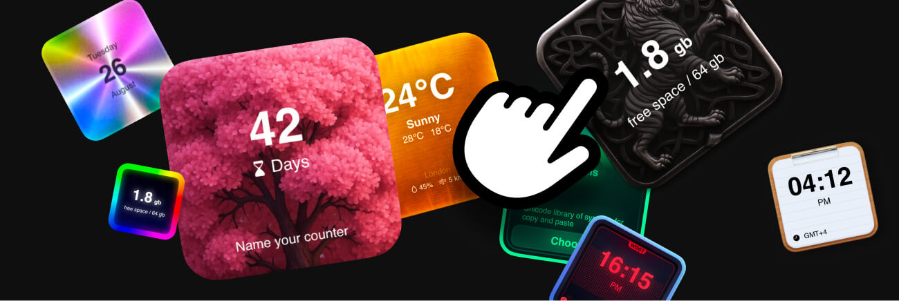 Diverse aesthetic widget themes showing various artistic styles and color palettes