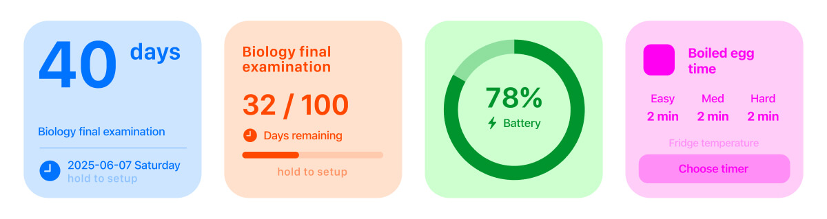 Battery widget examples with colorful themes on iPhone home screen