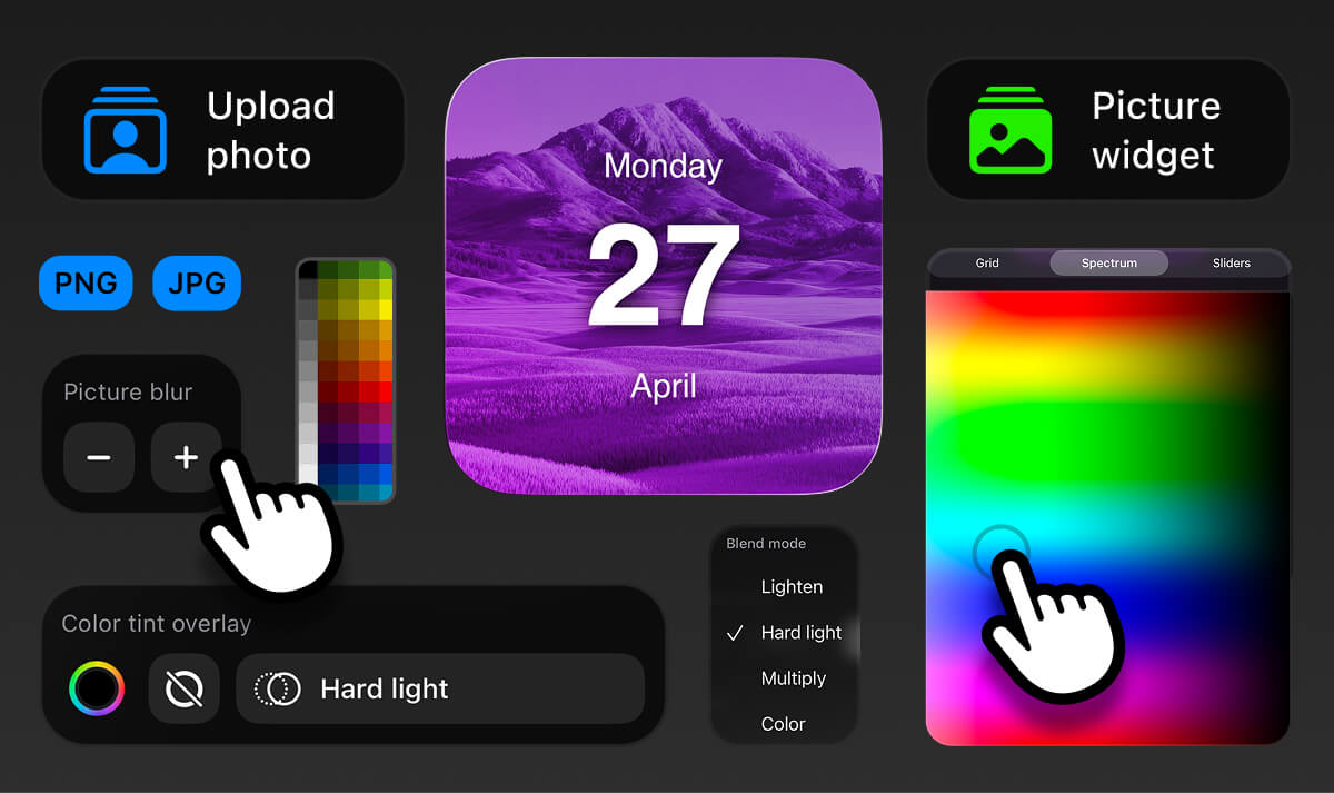 Theme editor controls for fine-tuning monochrome widget themes