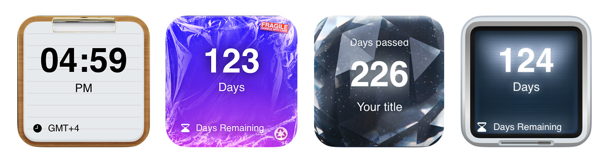 Countdown widget examples showing different countdown styles and displays