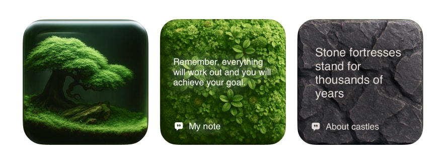Forest themed widgets with green palettes and wood texture