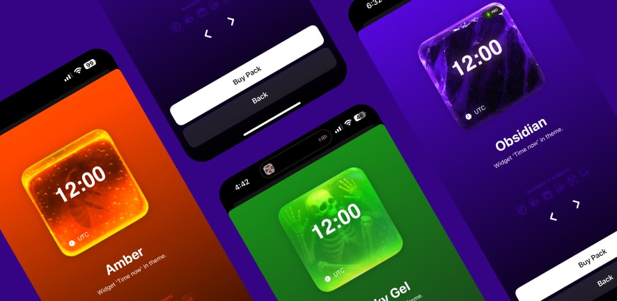 Glassmorphism widget themes with soft shadows on iPhone