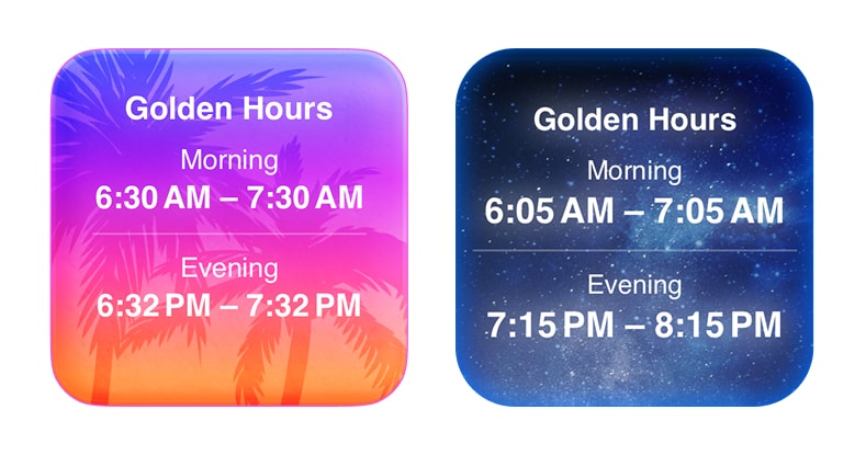 Golden hour widget with aesthetic theme on iPhone home screen