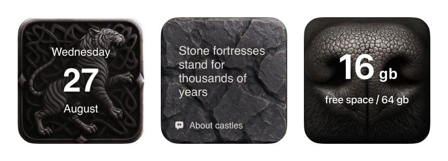Space black widget themes with precise contrast on iPhone OLED screen