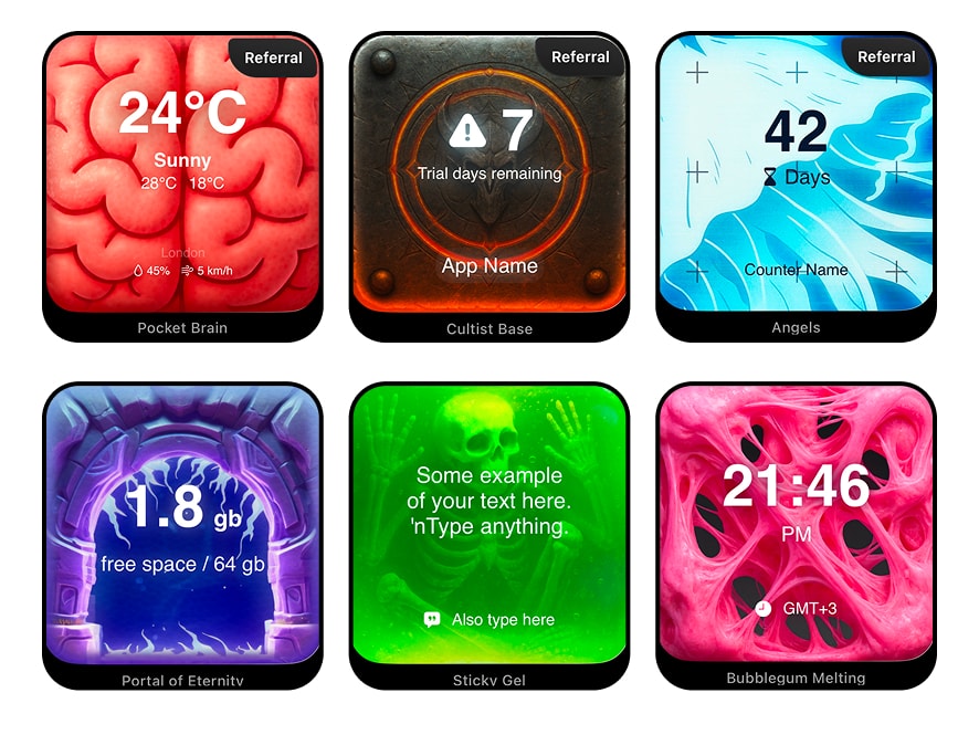 Halloween widget themes in orange, black, and neon green