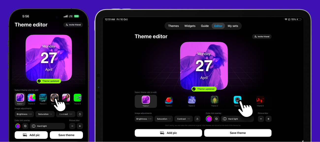 Theme editor for dark widget themes on iPhone and iPad