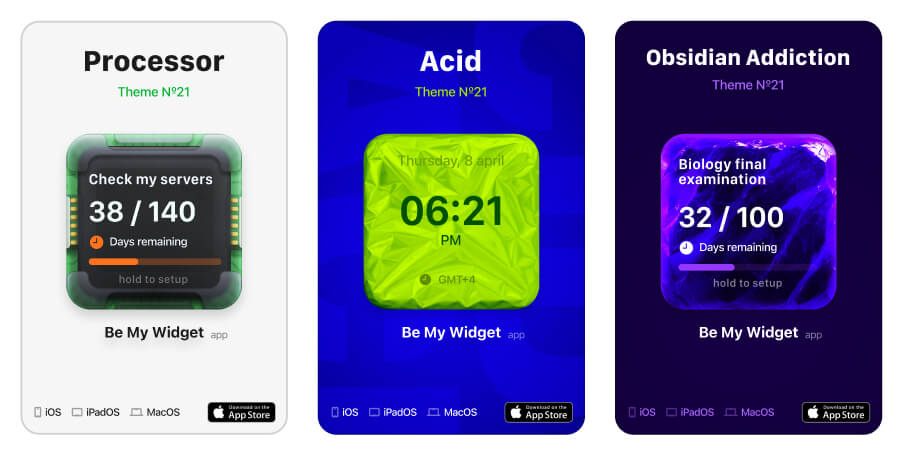 Tech widget theme examples showing futuristic and high-tech designs