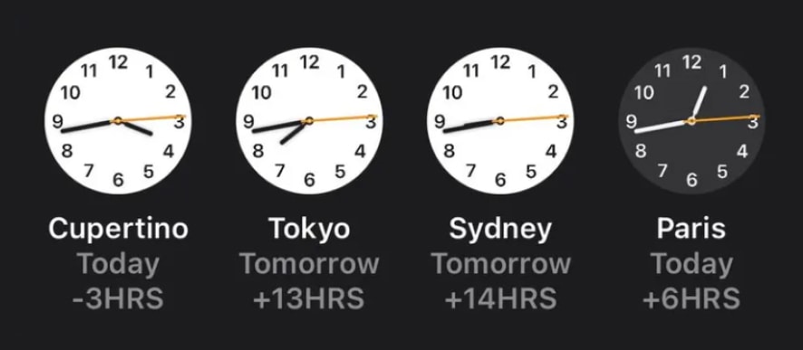 World clock widget with minimal theme across iPhone, iPad, and Mac